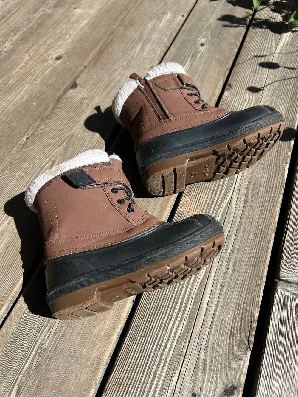 Kids Cat & Jack Brown and Black Winter Boots with Faux Fur Lining